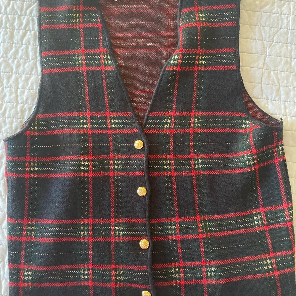 Rafaella Red and Green Plaid Vest